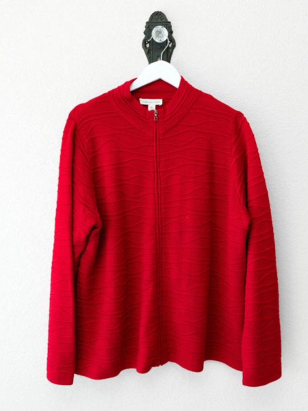 Croft & Barrow Red Full Zip Sweater Womens 1X Textured Knit Cardigan Jacket